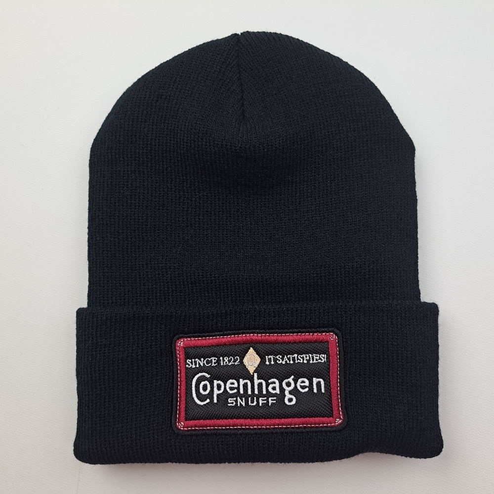Copenhagen Embroidered Patch Beanie Skull Cap Hat Black